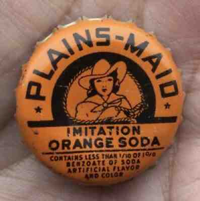 PLAINS MAID ORANGE SODA POP CORK BACK BOTTLE CAP COWGIRL ROPE LUBBOCK TEXAS