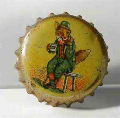 1920s ANHEUSER BUSCH BREWING Co BEVO BOTTLE CAP RENARD THE FOX GREEN PANTS