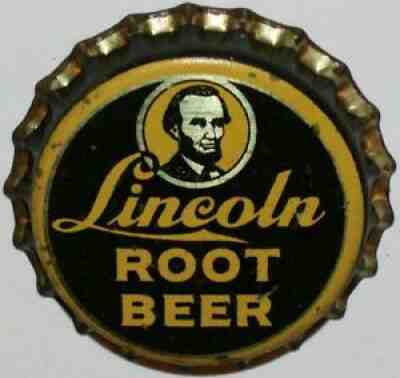 Vintage soda pop bottle cap LINCOLN ROOT BEER picturing Abe Lincoln unused cork