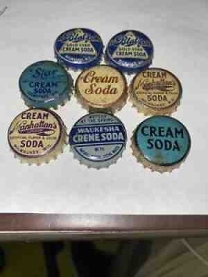 8 Vintage Cream Soda Cork lined soda bottle caps