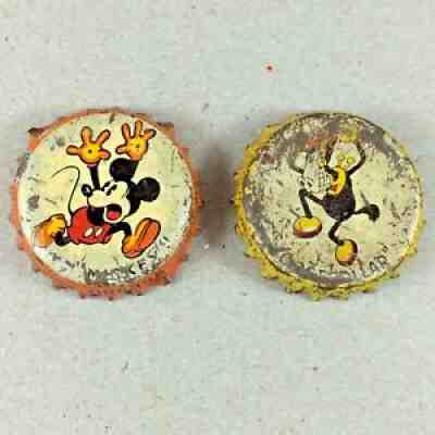 Vtg Lot 1930s Disney Mickey Mouse & Horsecollar Orange Lemon Bottle Caps Cork