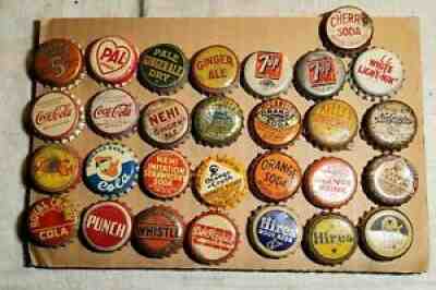 VINTAGE COLLECTION OF 29 DIFFERENT CORK BACK BOTTLE CAPS- DONALD DUCK COLA &MORE