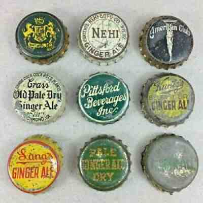 Vtg Lot 1930s-1940s Ginger Ale Bottle Caps Cork Nehi Crass Pittsford Kuntz Lang