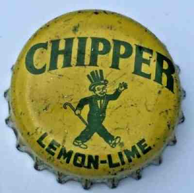 CHIPPER LEMON-LIME SODA BOTTLE CAP; 1961-66; GALENA, IL; USED CORK top hat, cane
