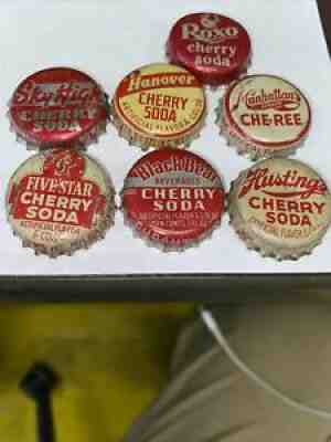 7 Vintage Cherry Cork lined soda bottle caps