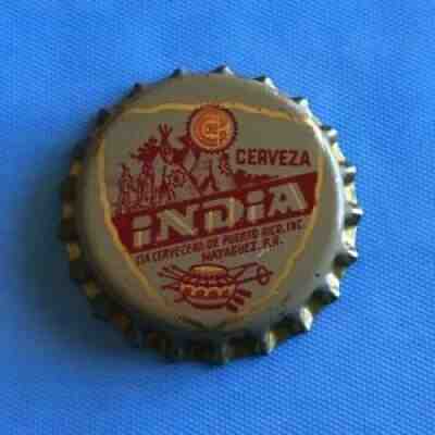 INDIA CERVEZA BEER PUERTO RICO, USA 1940 S SODA BOTTLE CAPS !!!