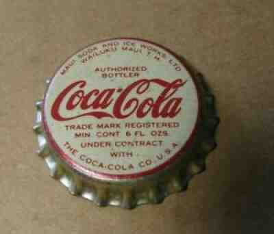 COCA COLA SODA CORK ERA BOTTLE CAP WAILUKU MAUI T.H. MAUI SODA AND ICE HAWAII