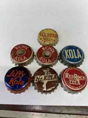 7 Vintage KOLA SODA BOTTLE CAPS CORK Lined