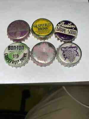 6 Vintage Grape and grapefruit drink Cork lined soda bottle caps