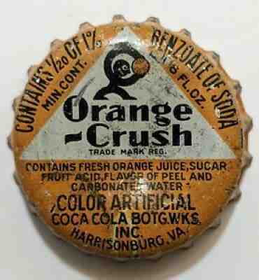 1950s Orange Crush Harrisonburg VA Bottle Cap Virginia Vintage
