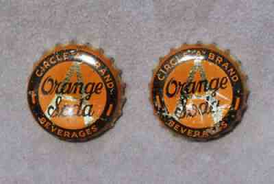 2 - CIRCLE "A" BRAND Orange Soda Cork Bottle Caps Cone Top Can Vintage 1940s Era