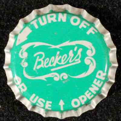 BECKER'S GREEN PLASTIC LINED BEER BOTTLE CAP BECKER PRODUCTS OGDEN, UTAH CROWNS+