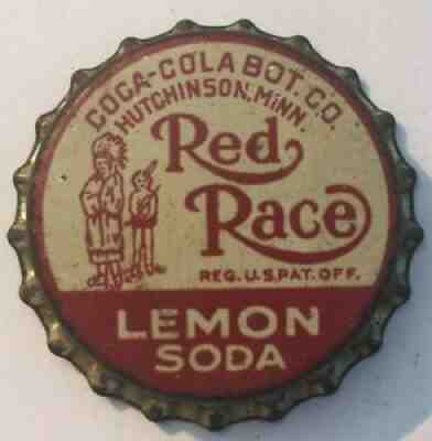 RED RACE LEMON SODA BOTTLE CAP; HUTCHINSON, MINN.; UNUSED CORK, Indian chief