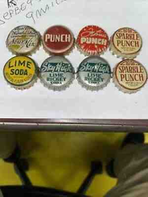 8 Vintage Punch and lime cork lined soda bottle caps