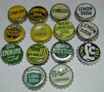 14 Different Cork backed Lemon Lime Pop Soda bottle caps