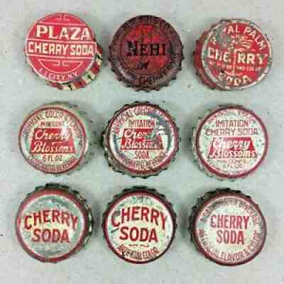 Vtg c.1930s Cherry Soda Bottle Caps Cork Plaza Nehi Royal Palm Cherry Blossoms