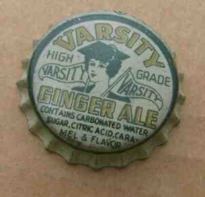 UNUSED VARSITY HIGH GRADE GINGER ALE SODA CORK ERA CAP LYNN MASSACHUSETTS MA