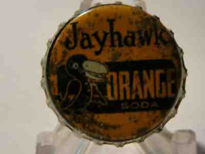 VINTAGE JAYHAWK ORANGE SODA POP CORK BOTTOM BOTTLE CAP