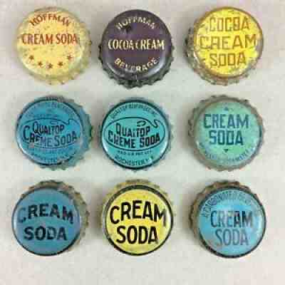 Vtg Lot 1930s-1940s Cream Soda Bottle Caps Cork Hoffman Cocoa Rochester Qualtop