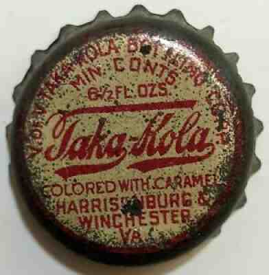 1930s Taka Kola Soda Bottle Cap Harrisonburg Winchester VA Virginia Vintage