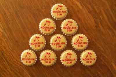 10 Unused Vintage Yellow Red Mountain Dew Cork Soda Bottle Caps Tip Corporation