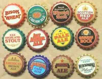 set serie "12 GREATEST BREWS OF THE WORLD" 12 beer caps UNUSED U.S.A. + brochure