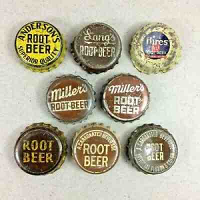 Vtg Lot 1930s-1940s Anderson's Lang's Miller's Hires Root Beer Bottle Caps Cork