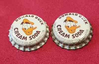 2 DONALD DUCK CREAM SODA BOTTLE CAPS WALT DISNEY UNUSED CORK - gw1