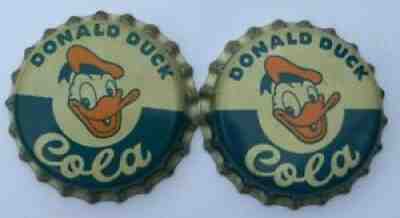 2 DONALD DUCK COLA SODA BOTTLE CAP; SALEM, MASS.; 1955; WALT DISNEY; UNUSED CORK