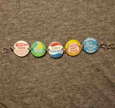 Vintage Soda Bottle Cap 7.5" Bracelet Patio Cola Red Arrow Teem Pepsi Lolli Pop