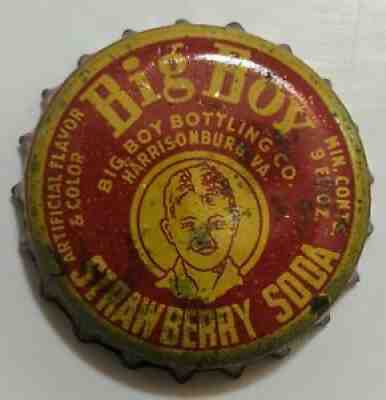 1940s Big Boy Strawberry Harrisonburg VA Bottle Cap Virginia Vintage
