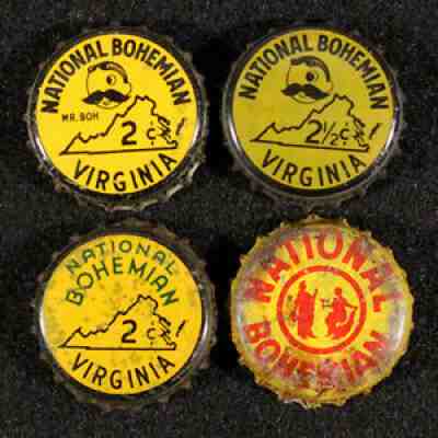 4 NATIONAL BOHEMIAN TAX BEER CORK BOTTLE CAP BALTIMORE MARYLAND NATTY BOH MISTER