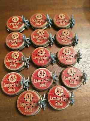 (14) Vintage B-1 1930 s 40 s Lemon lime Soda" Resealable Bottle Caps