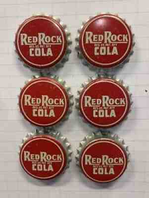 RED ROCK COLA - SIX VINTAGE SODA BOTTLE CROWN CAP - CORK LINED - UNCRIMPED - VG