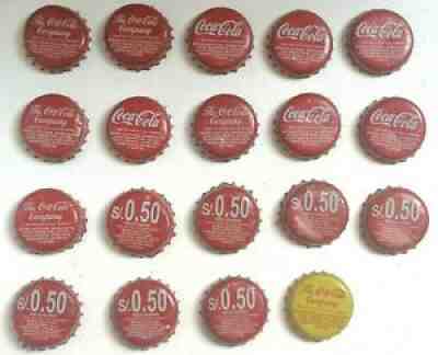 PERU Bottle Crown Caps COCA COLA SOUTH AMERICA EDITION RARE 90'S LOTX19