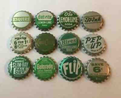 12 Vintage cork lined soda bottle caps Thrill, Hires, O-So, Faygo, Flip, Pep Up