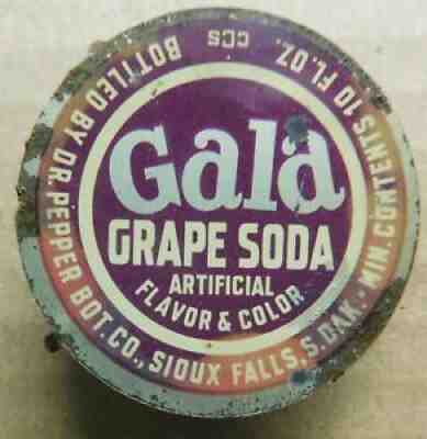 GALA GRAPE soda bottle cap PROOF c.1955 Dr. Pepper Bottling Sioux Falls SD