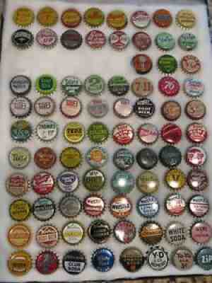 OLD ASST SODA CROWN CAPS 83 DIFFERENT ONES SQUIRT WHISTLE TAB SPRITE YO-YO OLA