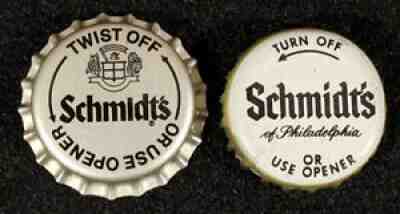 2 SCHMIDT'S PLASTIC LINED BEER BOTTLE CAP PHILADELPHIA, PENNSYLVANIA PENN CROWNS