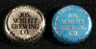2 SCHLITZ BLUE & SILVER PLASTIC LINED BEER BOTTLE CAP MILWAUKEE WISCONSIN CROWNS