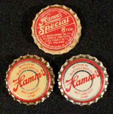 3 HAMM'S SPECIAL BREW+UTAH BOTTLER CORK BEER BOTTLE CAP ST PAUL, MINNESOTA CROWN