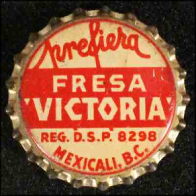 PREFIERA FRESA "VICTORIA" STRAWBERRY CORK SODA BOTTLE CAP CROWN MEXICALI, MEXICO