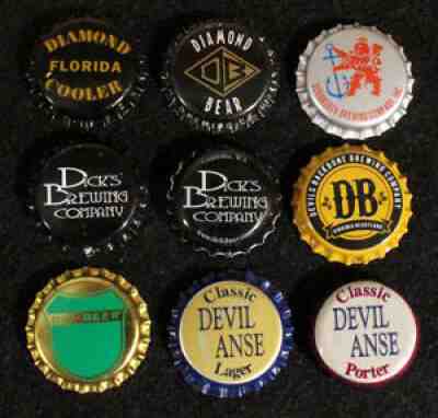 9 MICRO BREW PLASTIC LINED BEER BOTTLE CAP CRAFT CROWNS DIAMOND FLORIDA DICK'S++