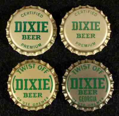 4 DIXIE GREEN/GOLD PLASTIC BEER BOTTLE CAP NEW ORLEANS, LOUISIANA CROWNS GEORGIA
