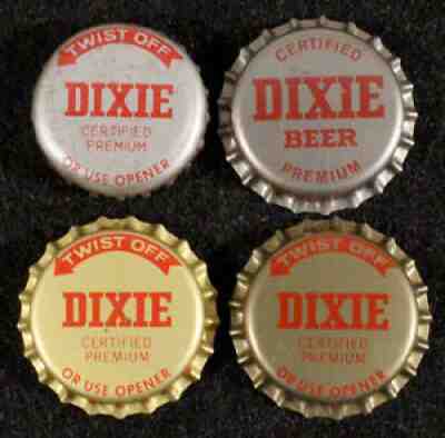 4 DIXIE RED SILVER RED GOLD PLASTIC BEER BOTTLE CAP NEW ORLEANS, LOUISIANA CROWN