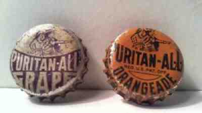 2 RARE VTG BOTTLE CAP CROWN CORK PURITAN-ALL GRAPE & ORANGEADE SODA