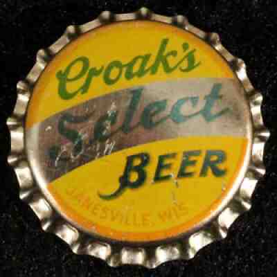 CROAK'S SELECT YELLOW CORK LINED BEER BOTTLE CAP JANESVILLE, WISCONSIN CROWNS WI