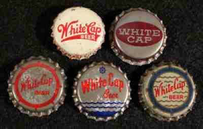 5 WHITE CAP CORK LINED BEER BOTTLE CAP TWO RIVERS BEVERAGE WISCONSIN CROWNS WISC