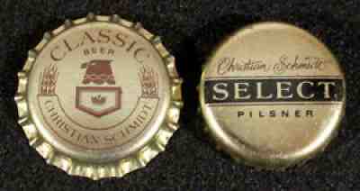 2 CHRISTIAN SCHMIDT PLASTIC BEER BOTTLE CAP PHILADELPHIA PENNSYLVANIA CROWN PENN
