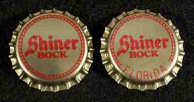 2 SHINER BOCK PLASTIC LINED BEER BOTTLE CAP SPOETZL TEXAS FLORIDA TAX CROWNS OLD